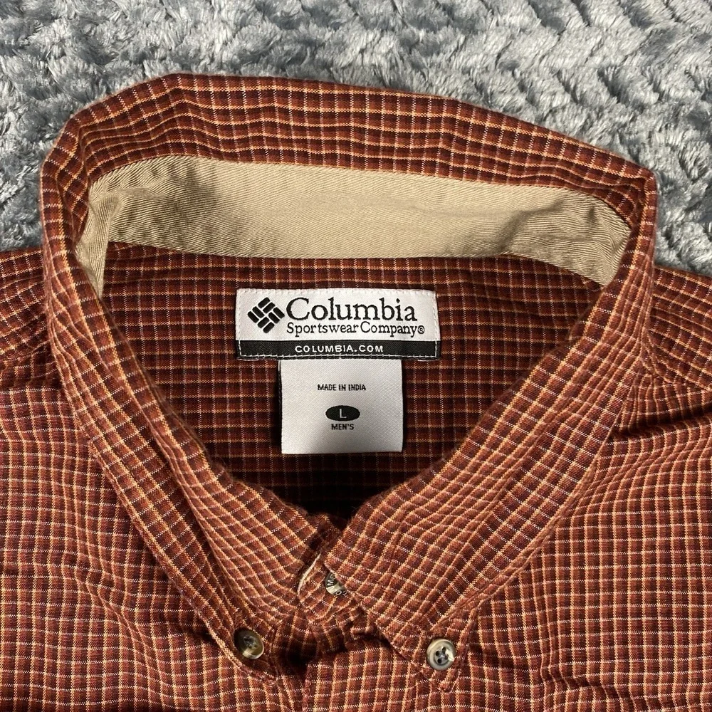 Columbia Orange Plaid Button Down Long Sleeve Shirt Men's Size Large - Picture 4 of 11